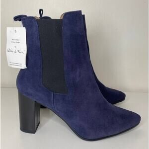 NWT ANTONIO DE FARIA BOOTS 9 SUEDE LEATHER BLUE DEBORA ANKLE BOOTIES BLACK HEEL